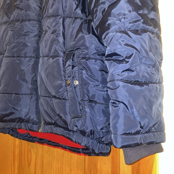 Tommy Hilfiger Winter Puffer Jacket Fleece Lined removable Hood Navy Blue 10/12 - Picture 3 of 15